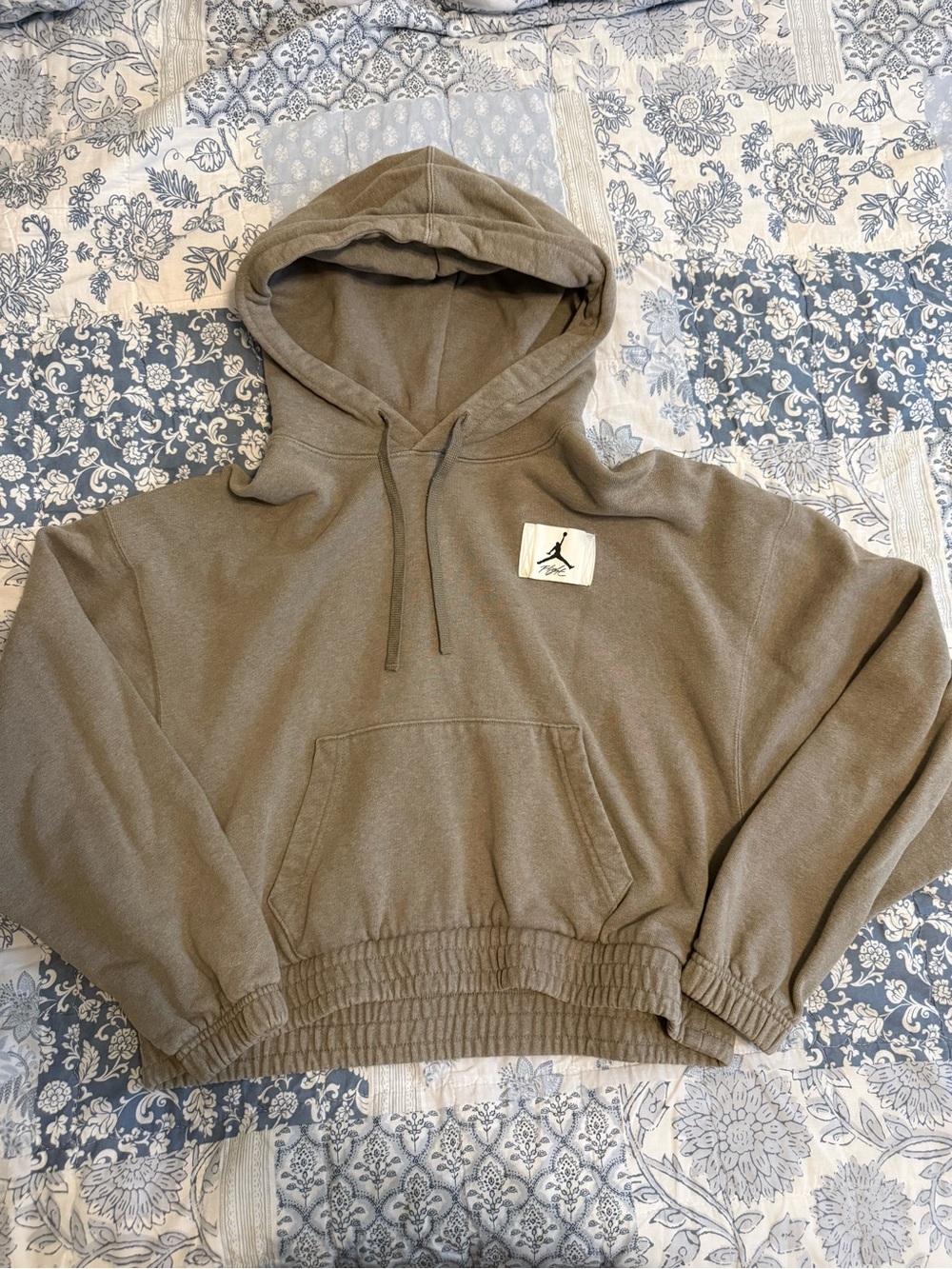 Jordan Olive Gray Cropped Hoodie with Jumpman Patch